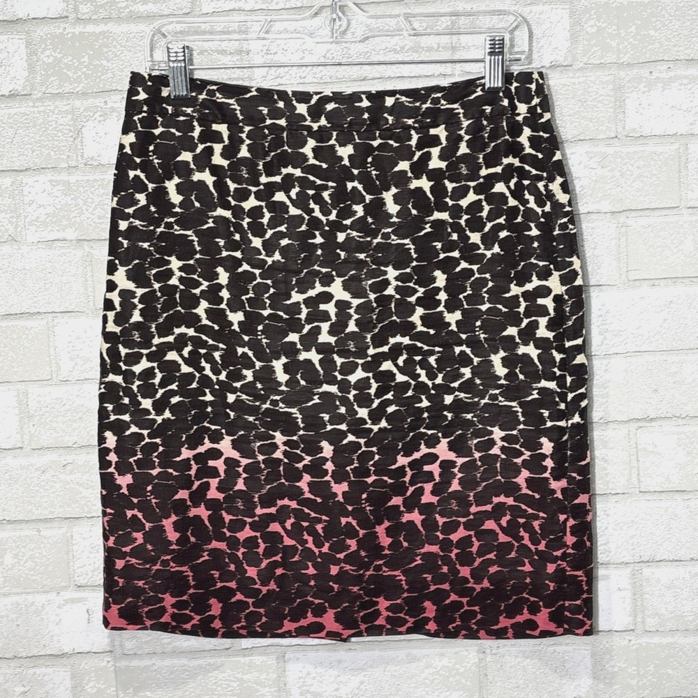 J.Crew 100% Linen Brown Animal Print Straight Pencil Skirt 4 Ombre Office Career
